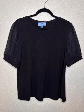 CeCe Black Short Sleeve Feminine Top Women's Size Large